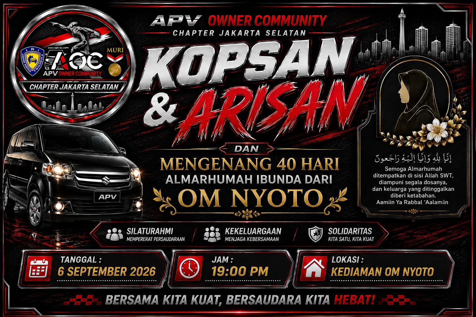 Kopsan, Arisan Bulanan Jakarta Selatan dan Tahlil 40 hari Almarhumah Ibunda dari Om Nyoto
